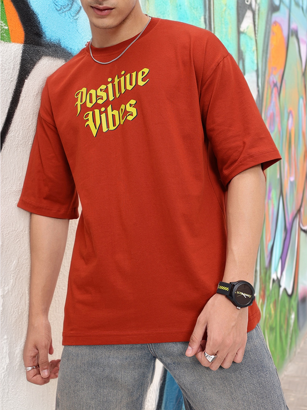 

Kook N Keech Uplifting Twist Printed Pure Cotton Oversized T-Shirt, Maroon