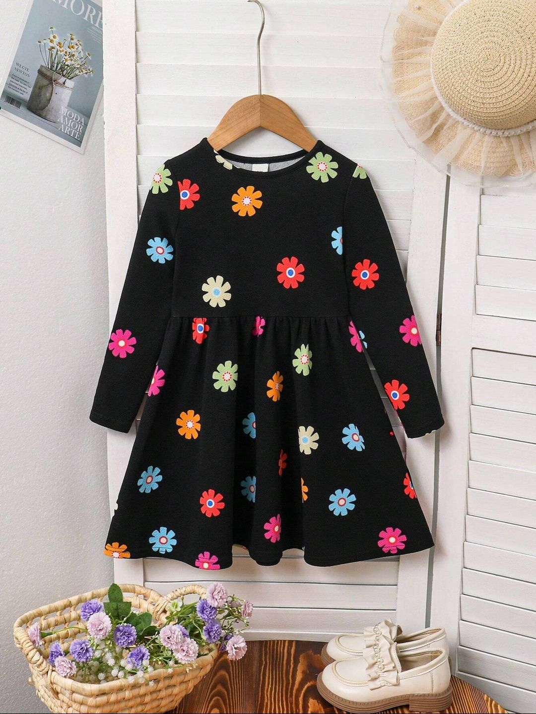 

BAESD Floral Print Fit & Flare Dress, Black