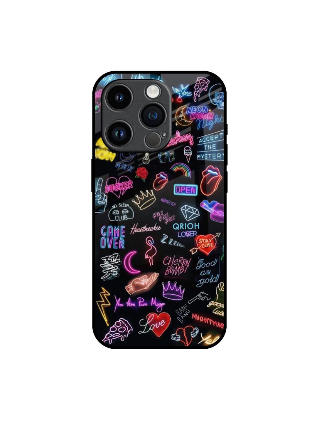 

QRIOH Quirky Printed iPhone 14 Pro Back Case Mobile Accessories, Black