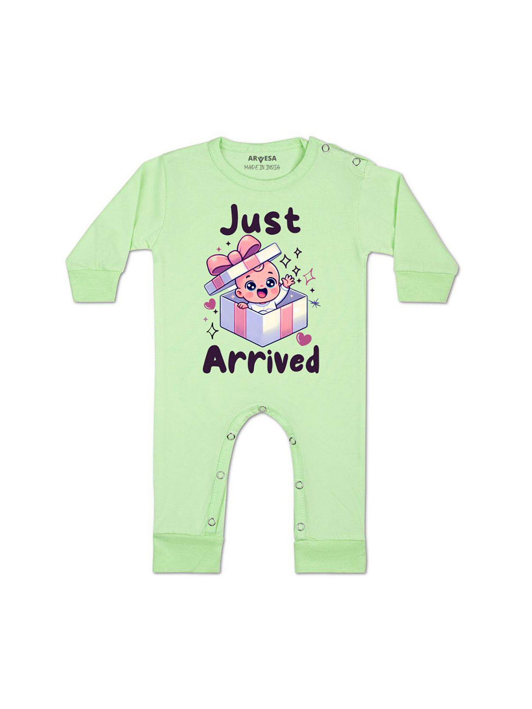 

Arvesa One Month Baby Boy Printed Baby Romper, Green