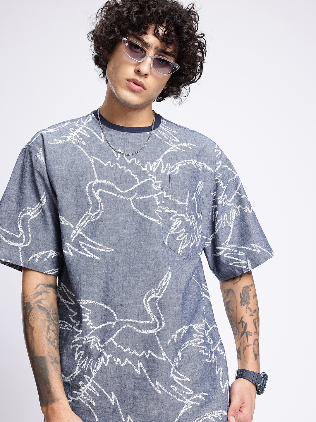 

Kook N Keech Urban Rizz Printed Oversized Pocket T-shirt, Blue