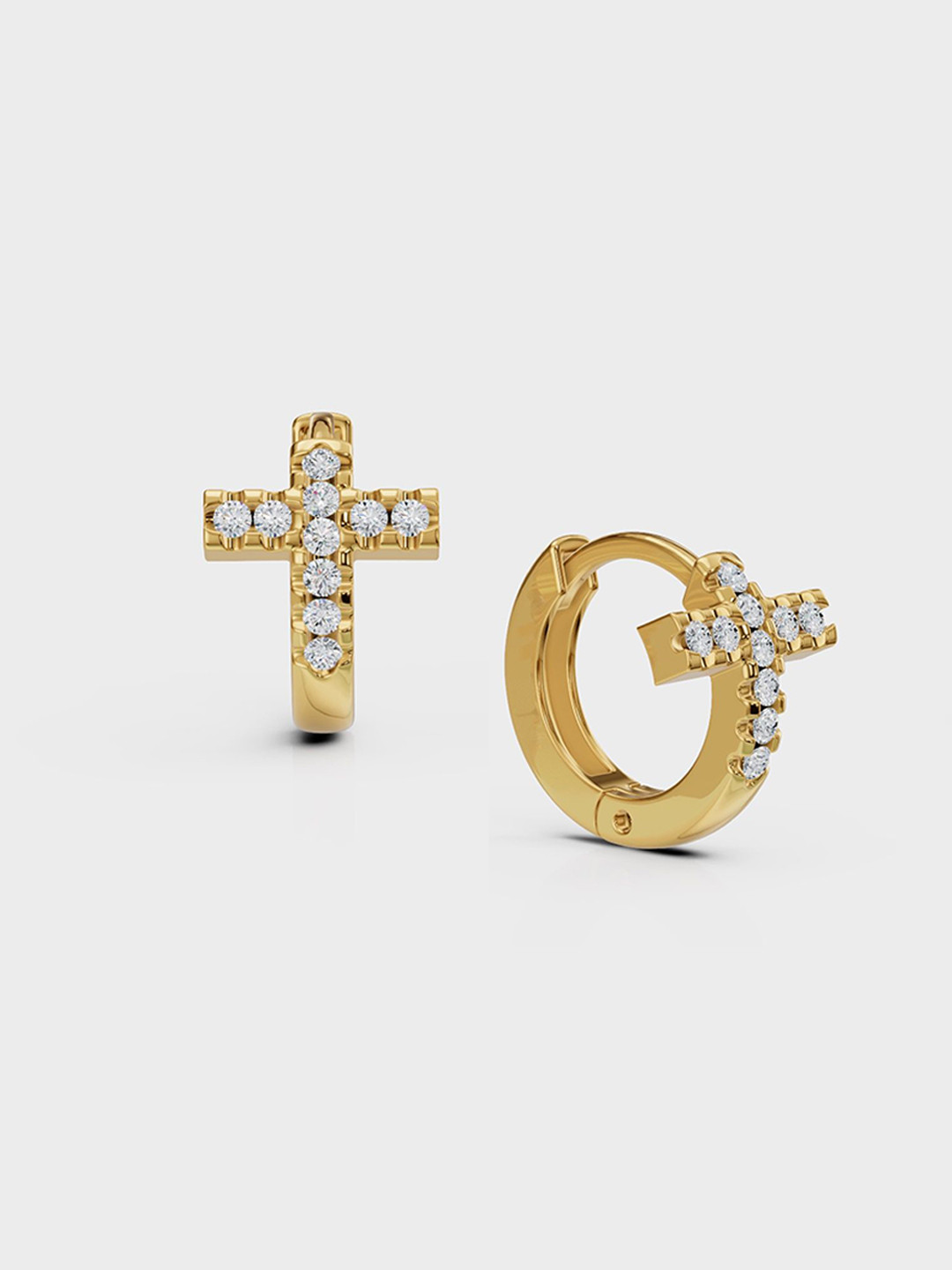 

Anushka Jain Jewellery 92.5 Sterling Silver Tiny Pave Cross Huggie Hoop Earrings, Gold