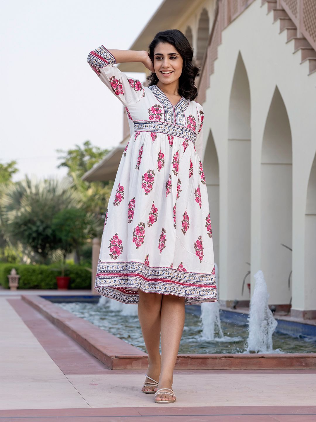

KALINI Floral Print A-Line Midi Dress, Pink