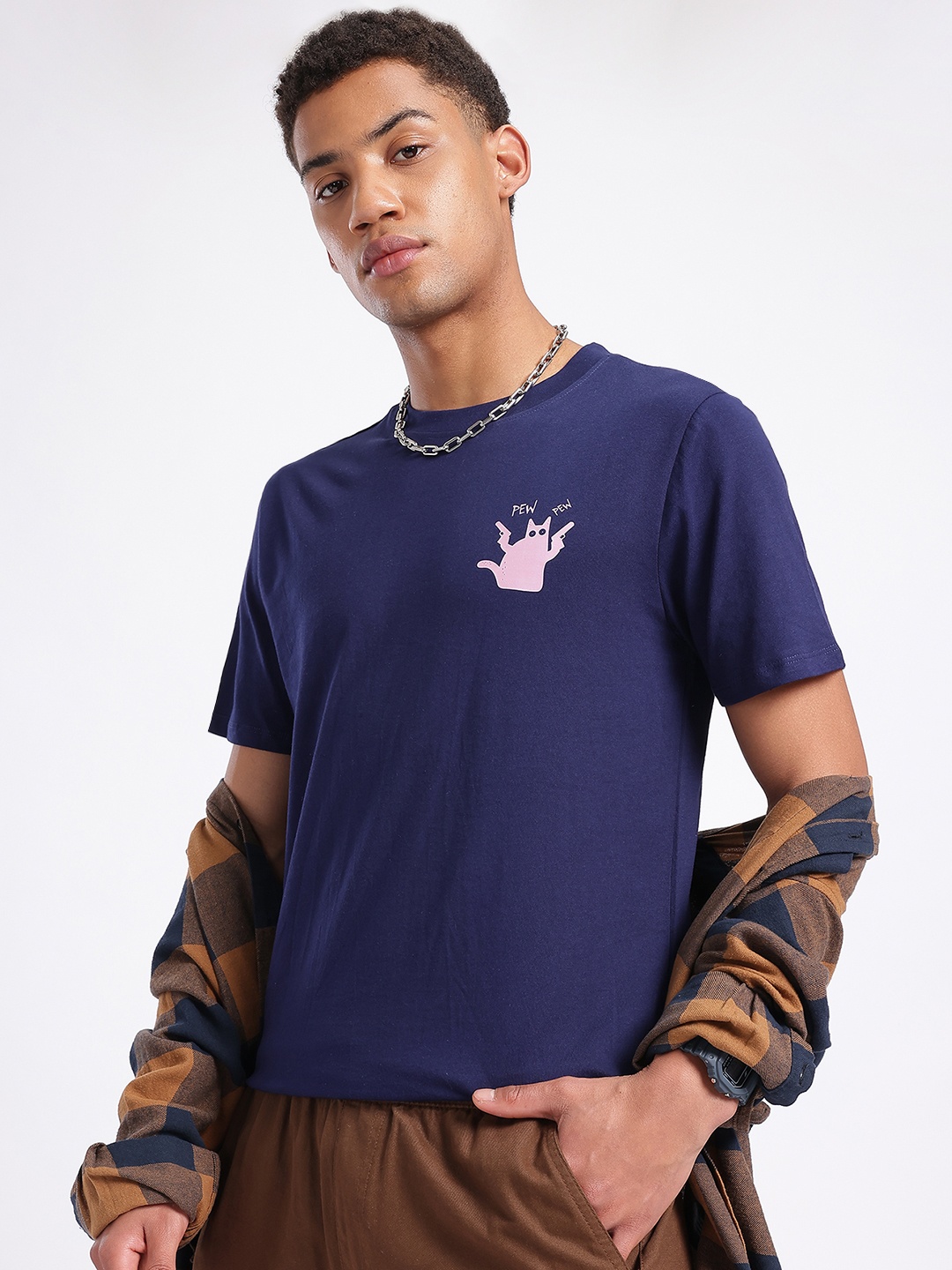 

glitchez Gangsta Whiskers Printed T-shirt, Navy blue