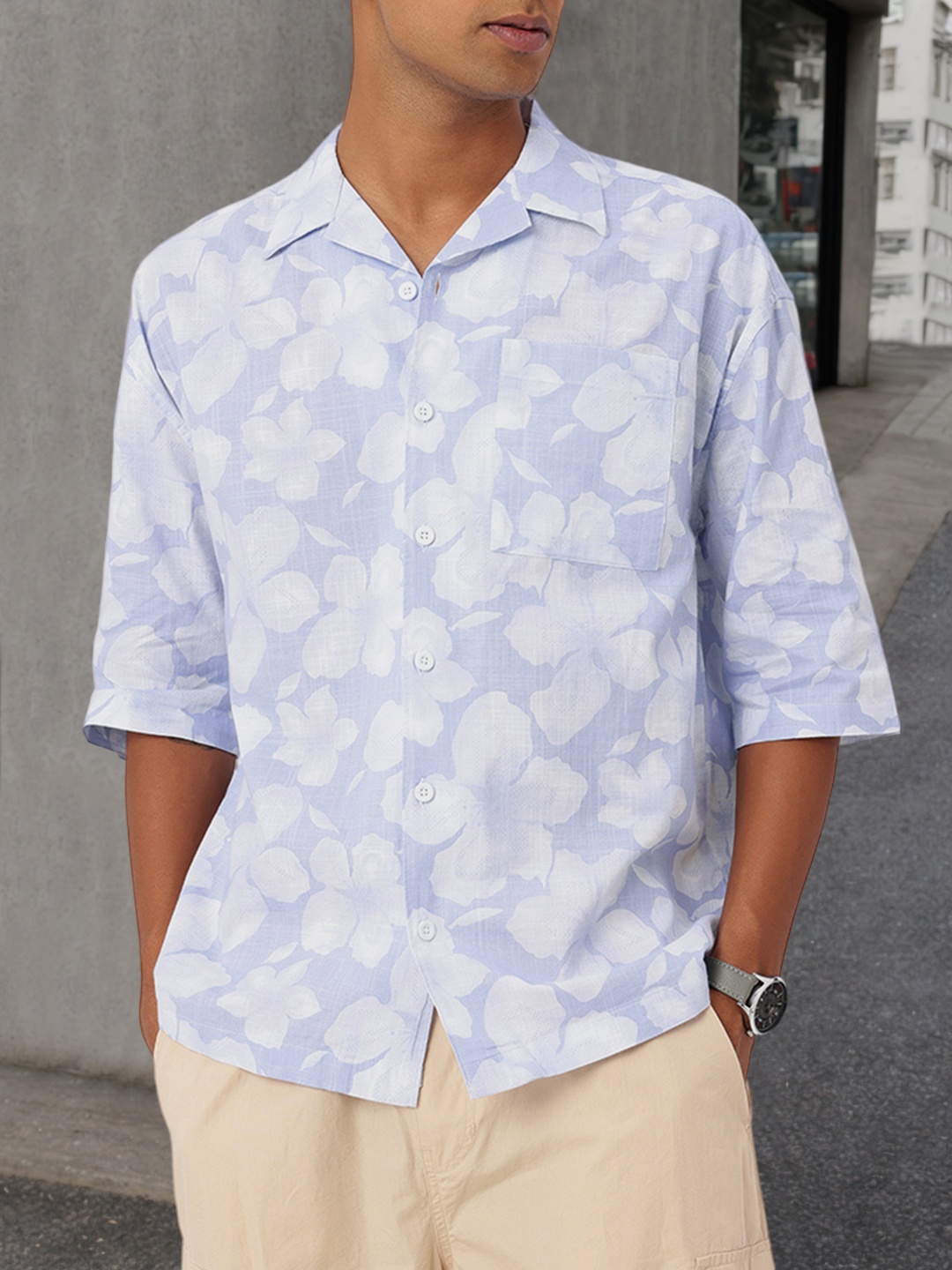 

Kook N Keech Carefree Vibe Floral Printed Oversized Fit Shirt, Blue