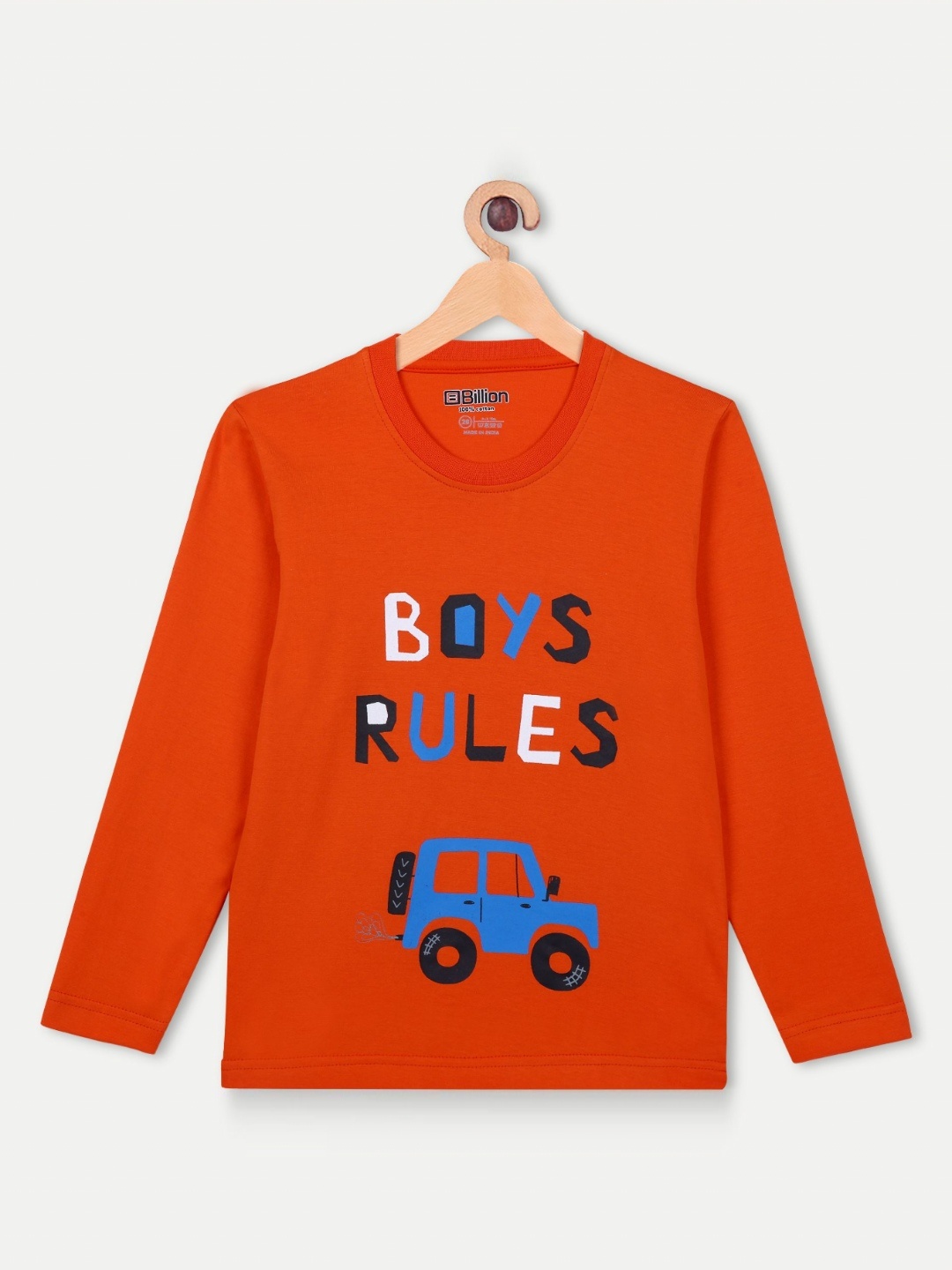 

Billion Boys Graphic Printed Round Neck Regular Fit Cotton T-shirt, Orange