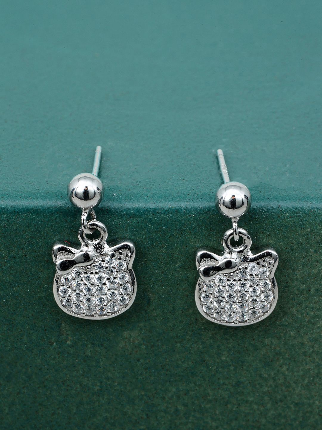 

MAIRA 925 Sterling Silver Rhodium-Plated CZ Studded Contemporary Shaped Drop Earrings