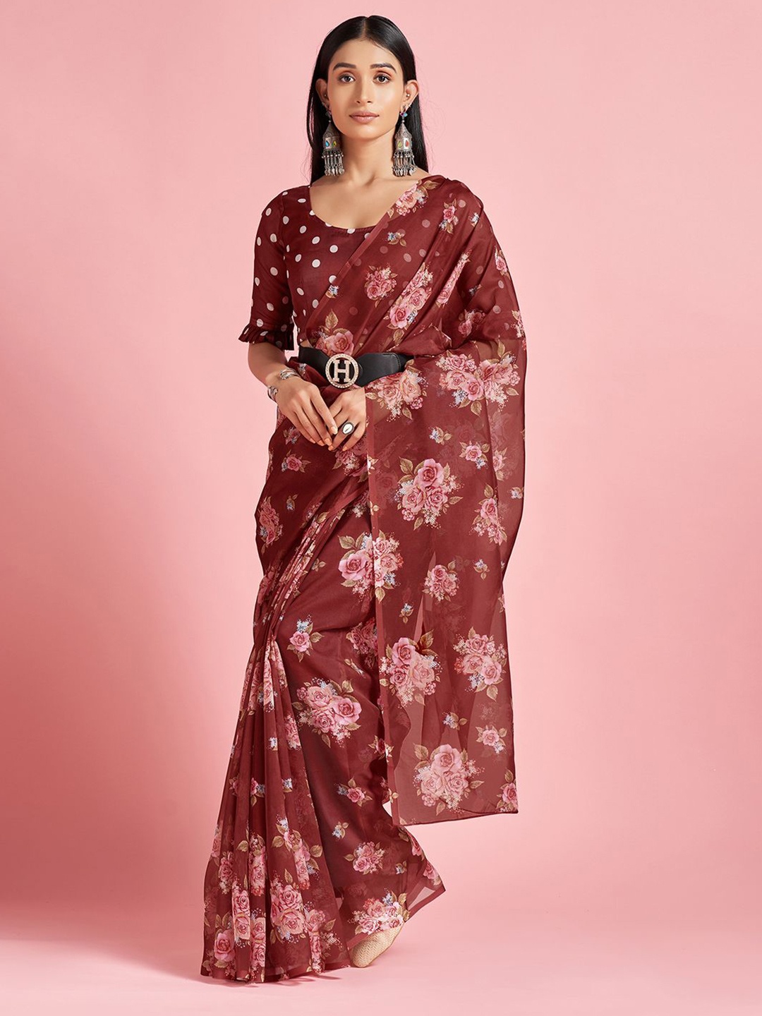 

Anouk Rustic Floral Organza Saree, Brown