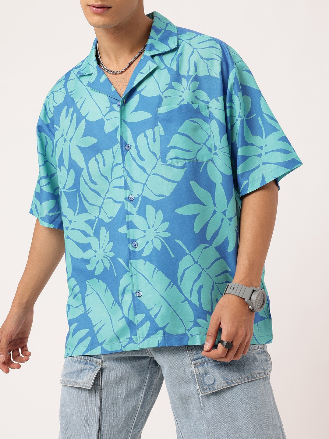 

Kook N Keech Urban Tropical Paradise Printed Oversized Shirt, Blue