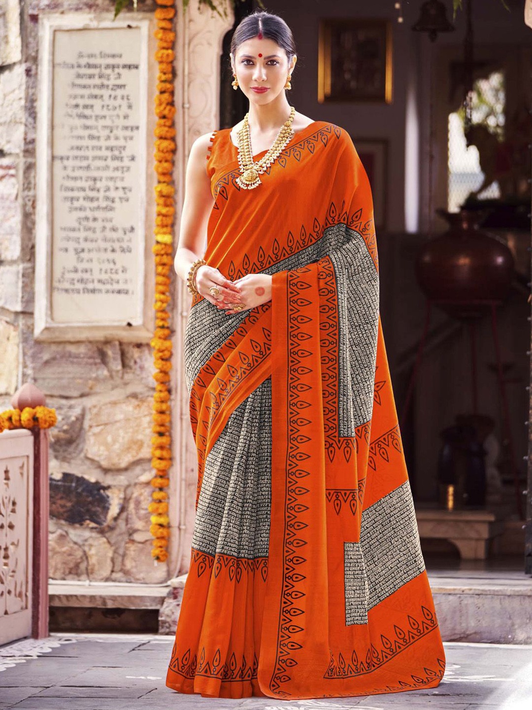 

Anouk Rustic Ethnic Motifs Silk Blend Bagh Saree, Orange