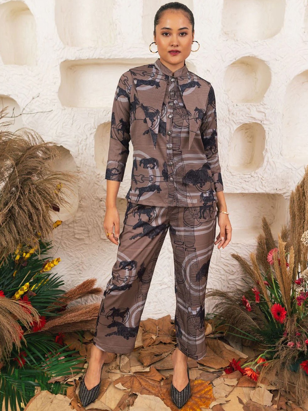 

HOUSE OF FETT Printed Shirt & Trousers Co-Ord Set, Black
