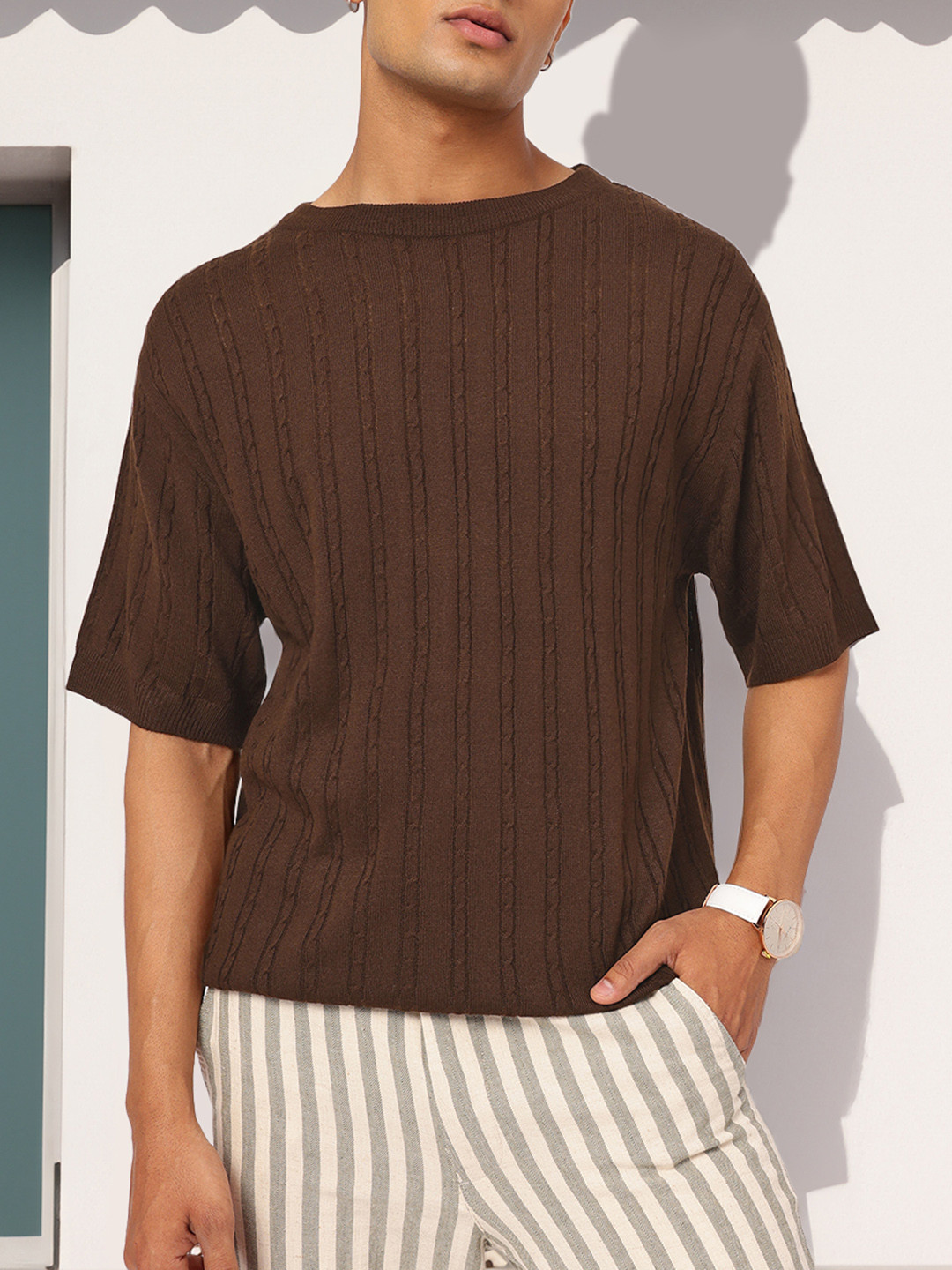 

Kook N Keech Cozy Cable Knitted Tee, Brown