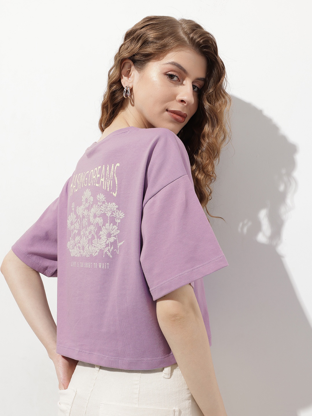 

DressBerry Minimalist Essence Lone Floral Boxy Crop T-shirt, Lavender