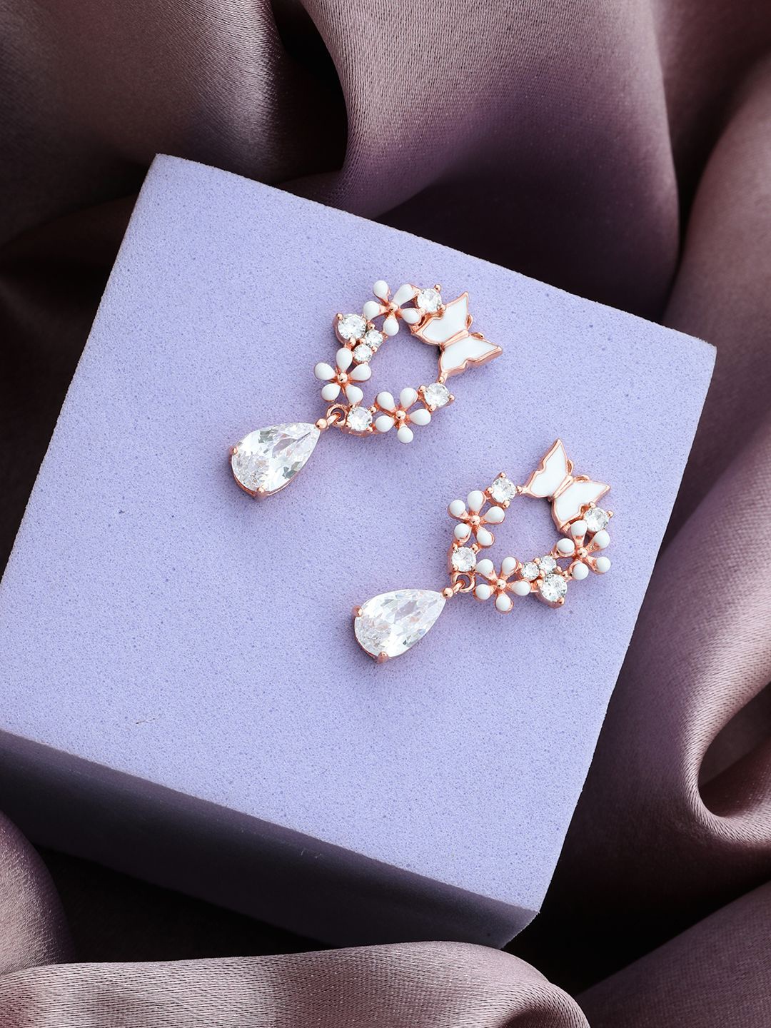 

MAIRA 925 Sterling Silver Rhodium-Plated Cubic Zirconia Studded Classic Drop Earrings
