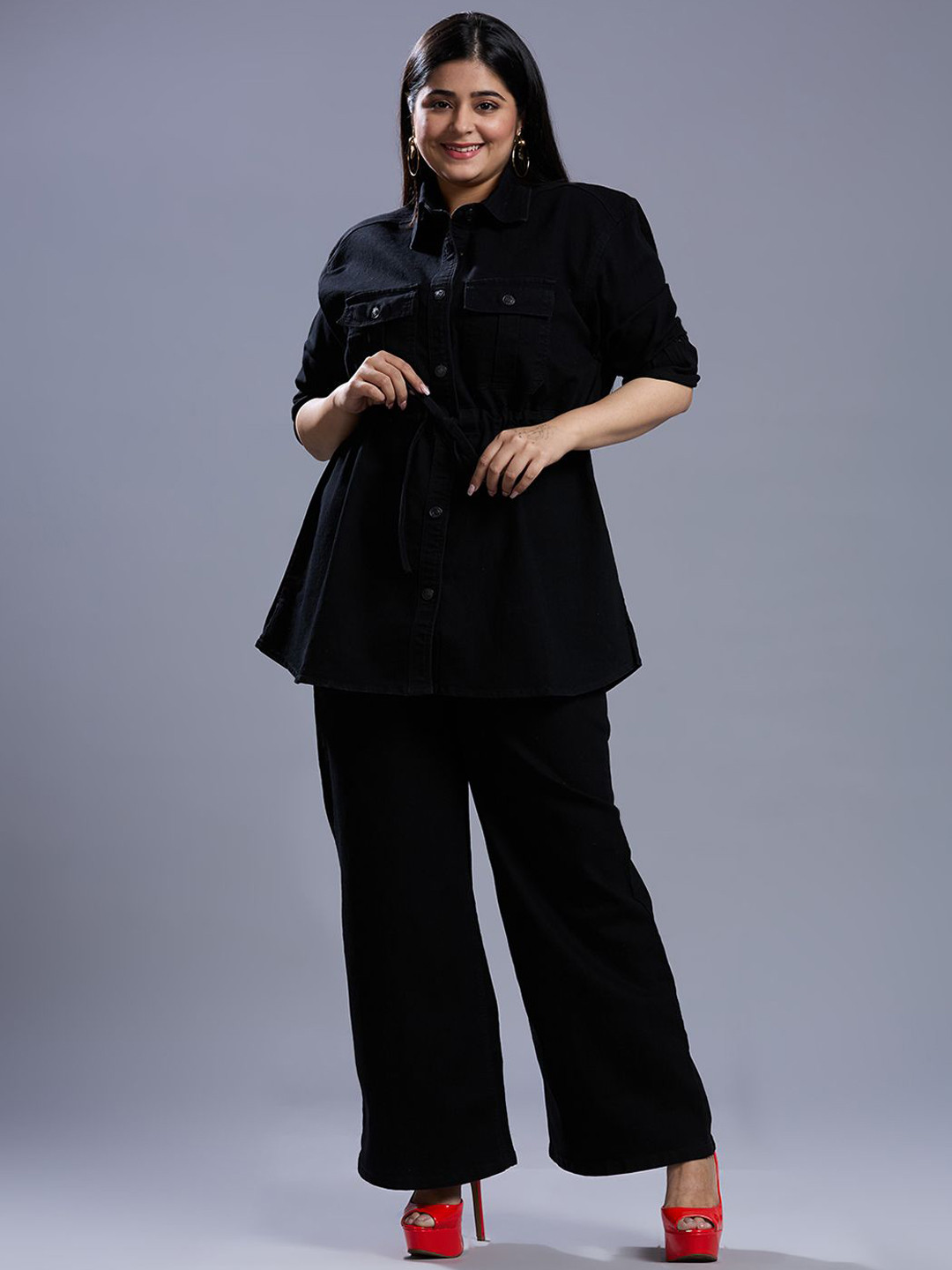 

Turning Blue Long Sleeves Shirt With Trousers, Black