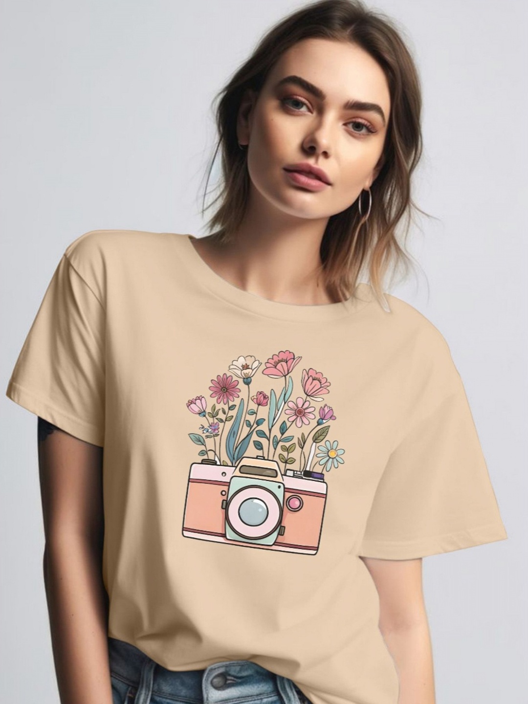 

Moda Rapido Women Printed Round Neck Tshirt, Cream