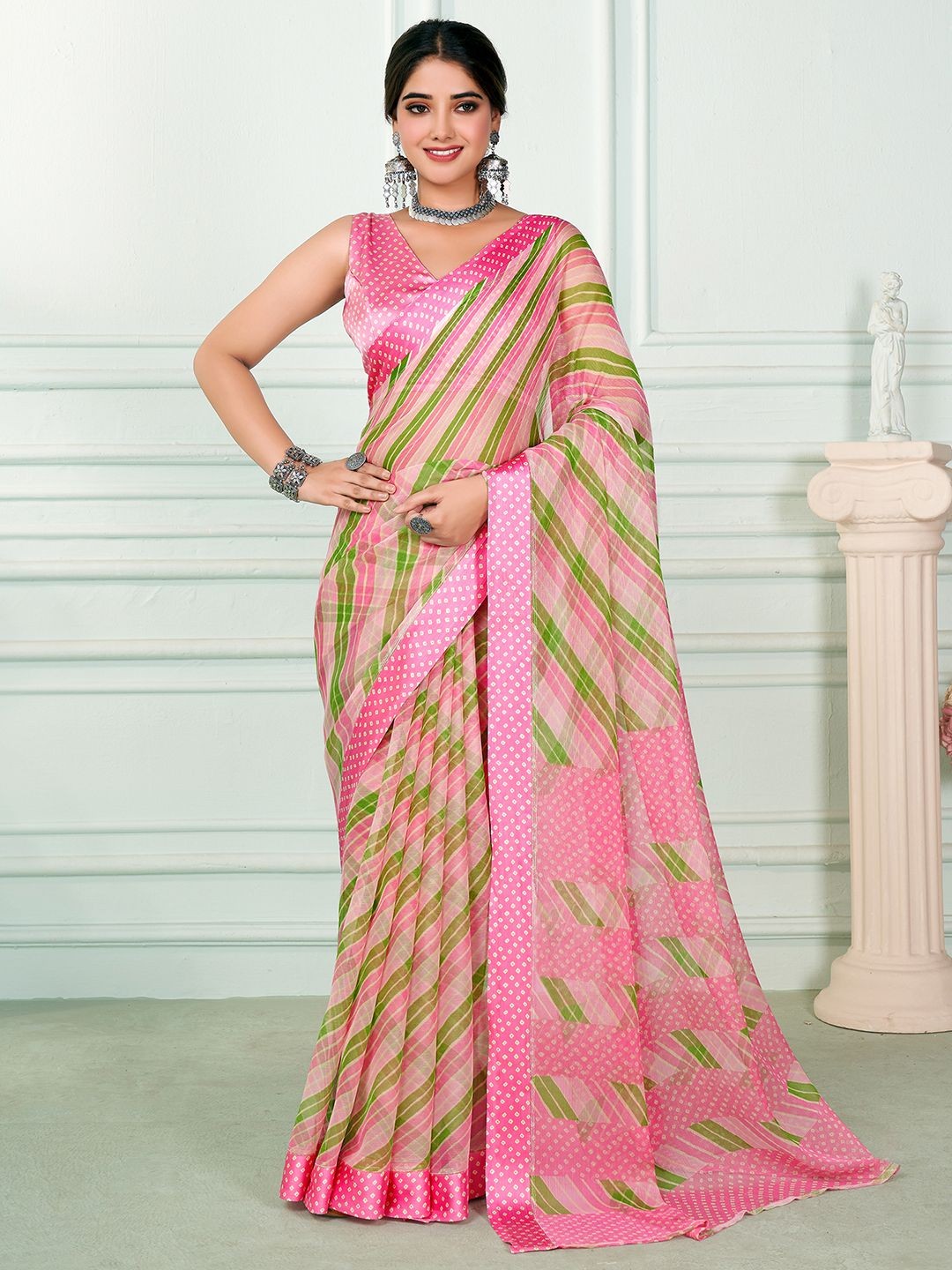 

Mitera Leheriya Pure Chiffon Leheriya Saree, Pink
