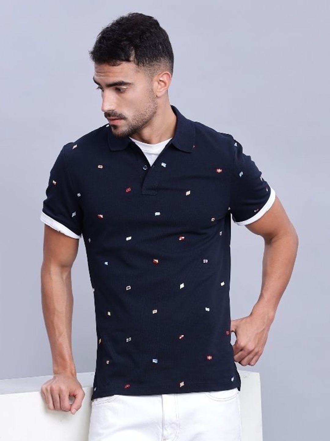 

Tommy Hilfiger Men Printed Polo Collar T-shirt, Navy blue