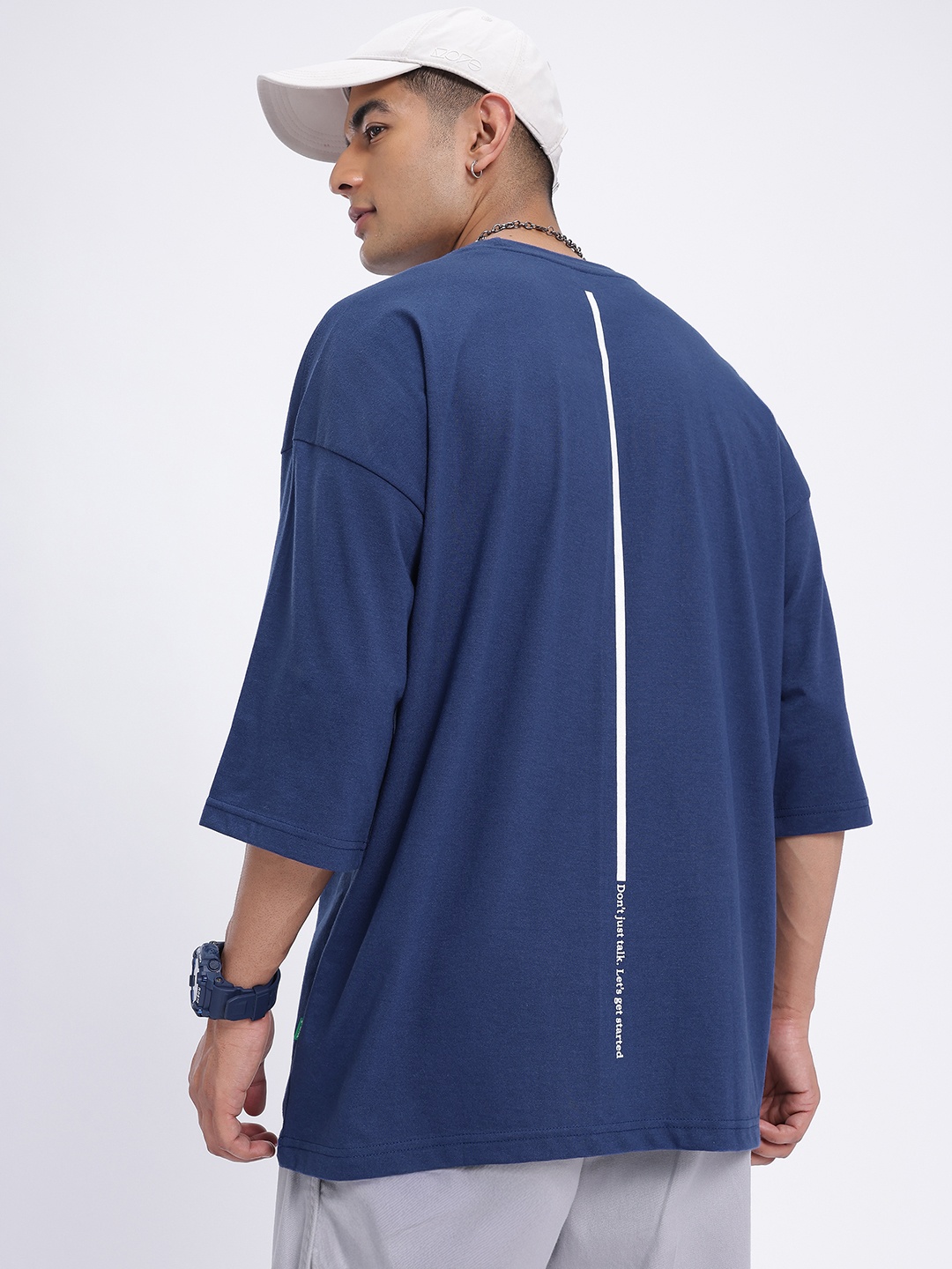 

glitchez Impact Making Typo Print Drop-Shoulder Sleeves Oversized T-shirt, Navy blue