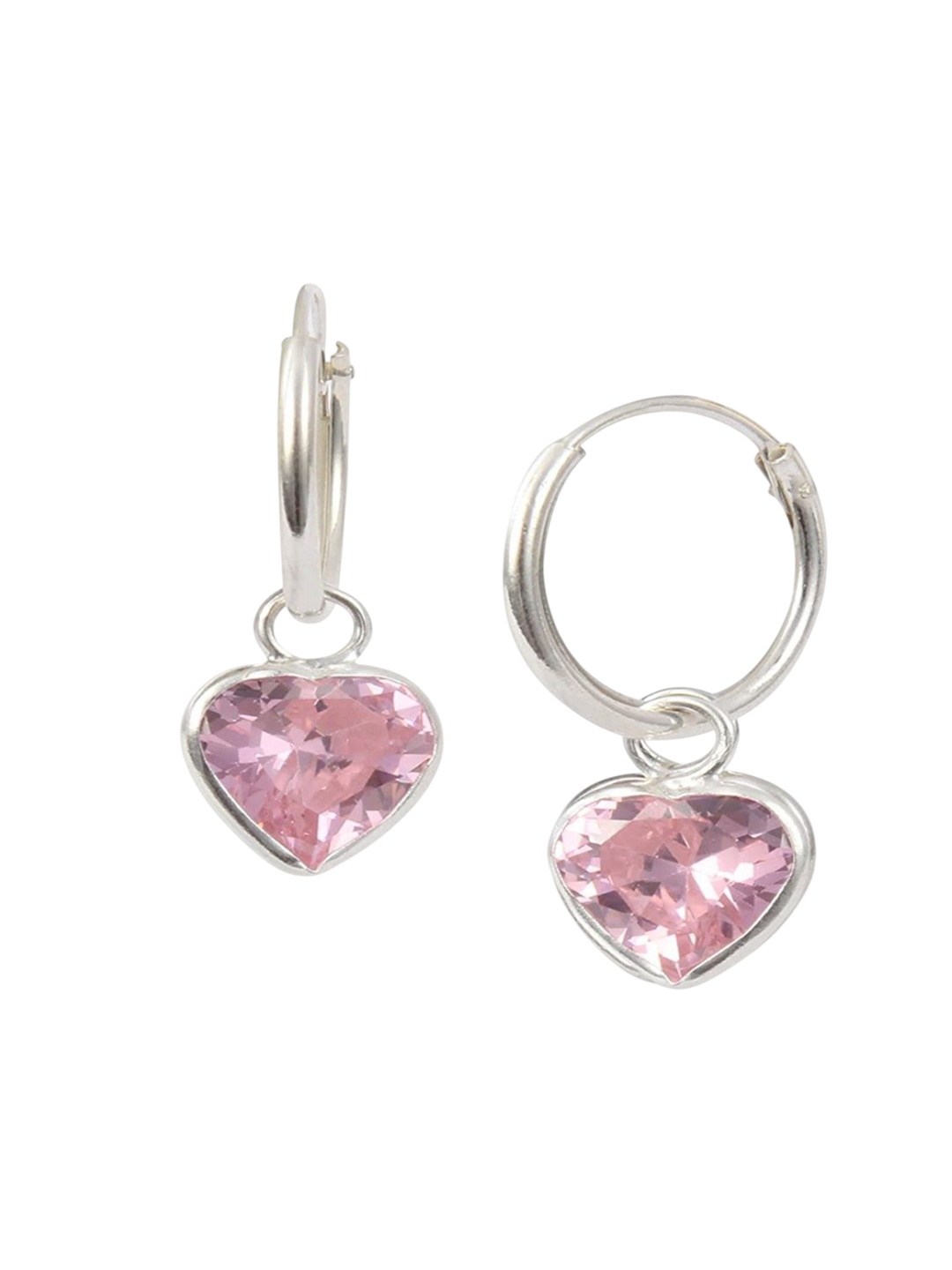 

Abhooshan Sterling Silver Silver Plated Heart Shaped Hoop Earrings, Pink