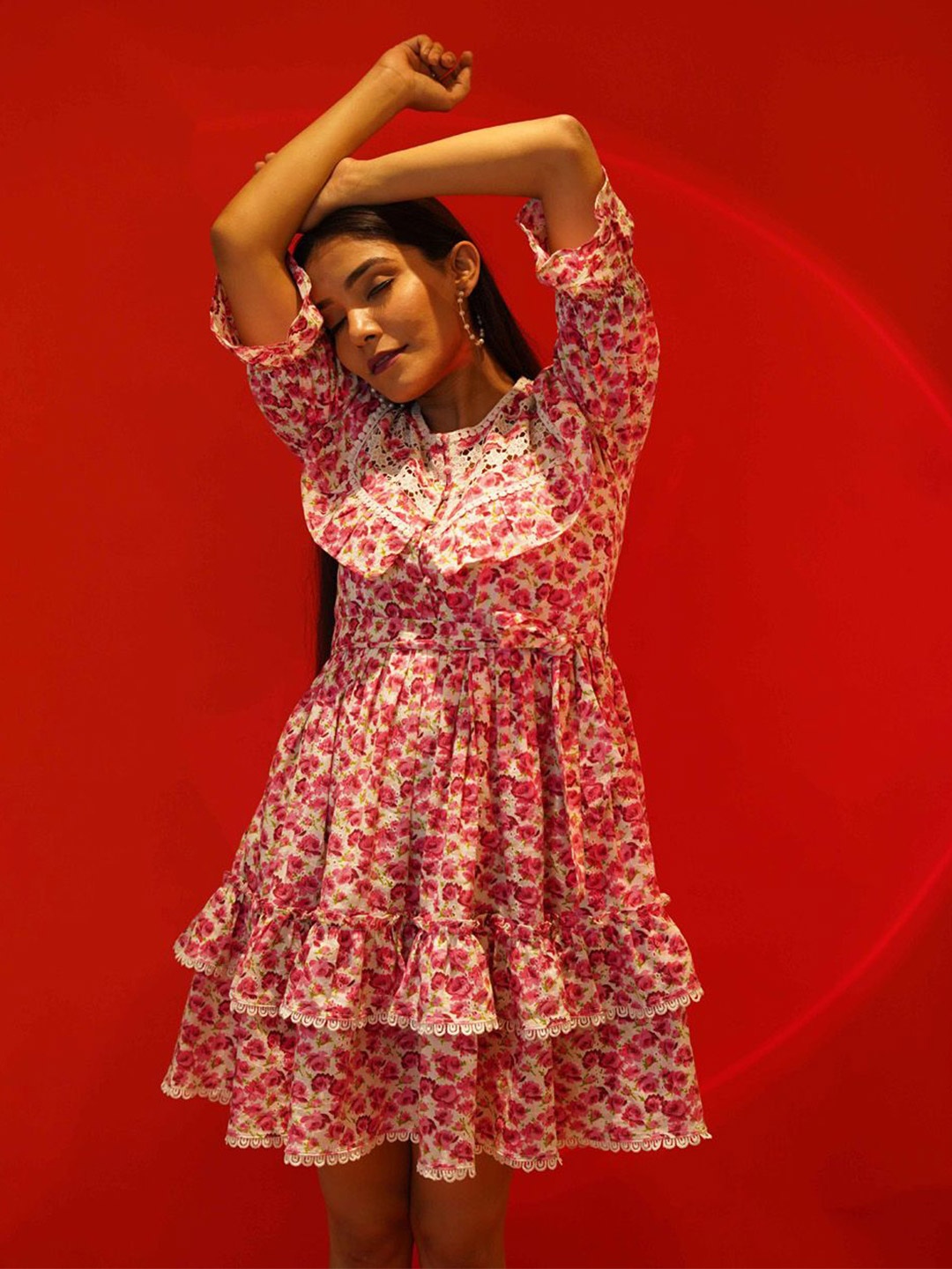 

Shades of Sabi Floral Print A-Line Mini Dress, Pink