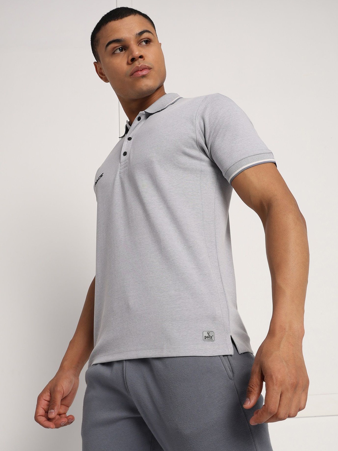 

Pace International Men Polo Collar Pockets T-shirt, Grey