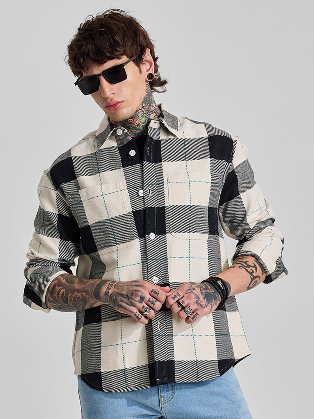 

Snitch Men Relaxed Opaque Checked Casual Shirt, Black