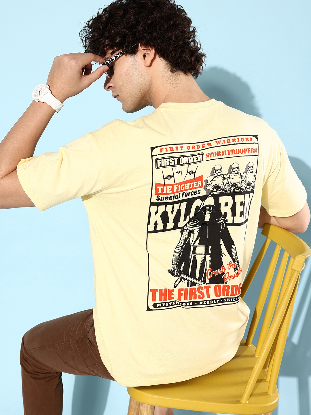 

Kook N Keech Star Wars Men Dusty Yellow Pure Cotton Oversize Pop Punk T-shirt