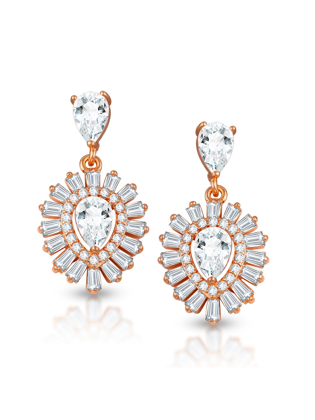 

DIVASTRI Gold-Plated Cubic Zirconia Studded Floral Shaped Drop Earrings