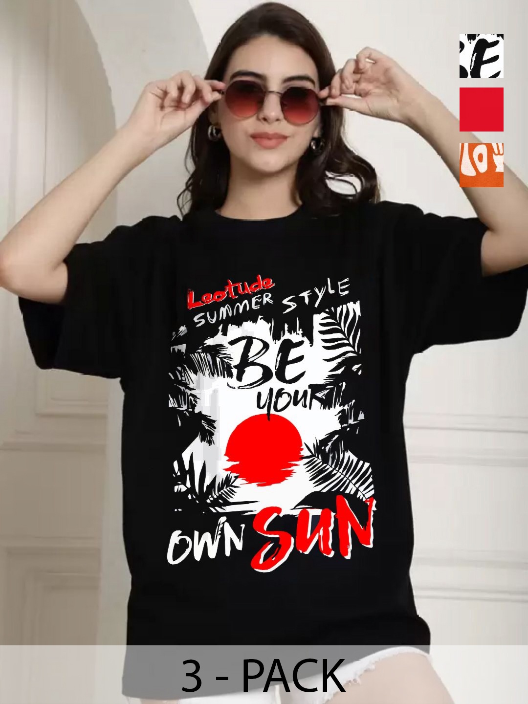 

Leotude Women 3 Printed T-shirt, Multi