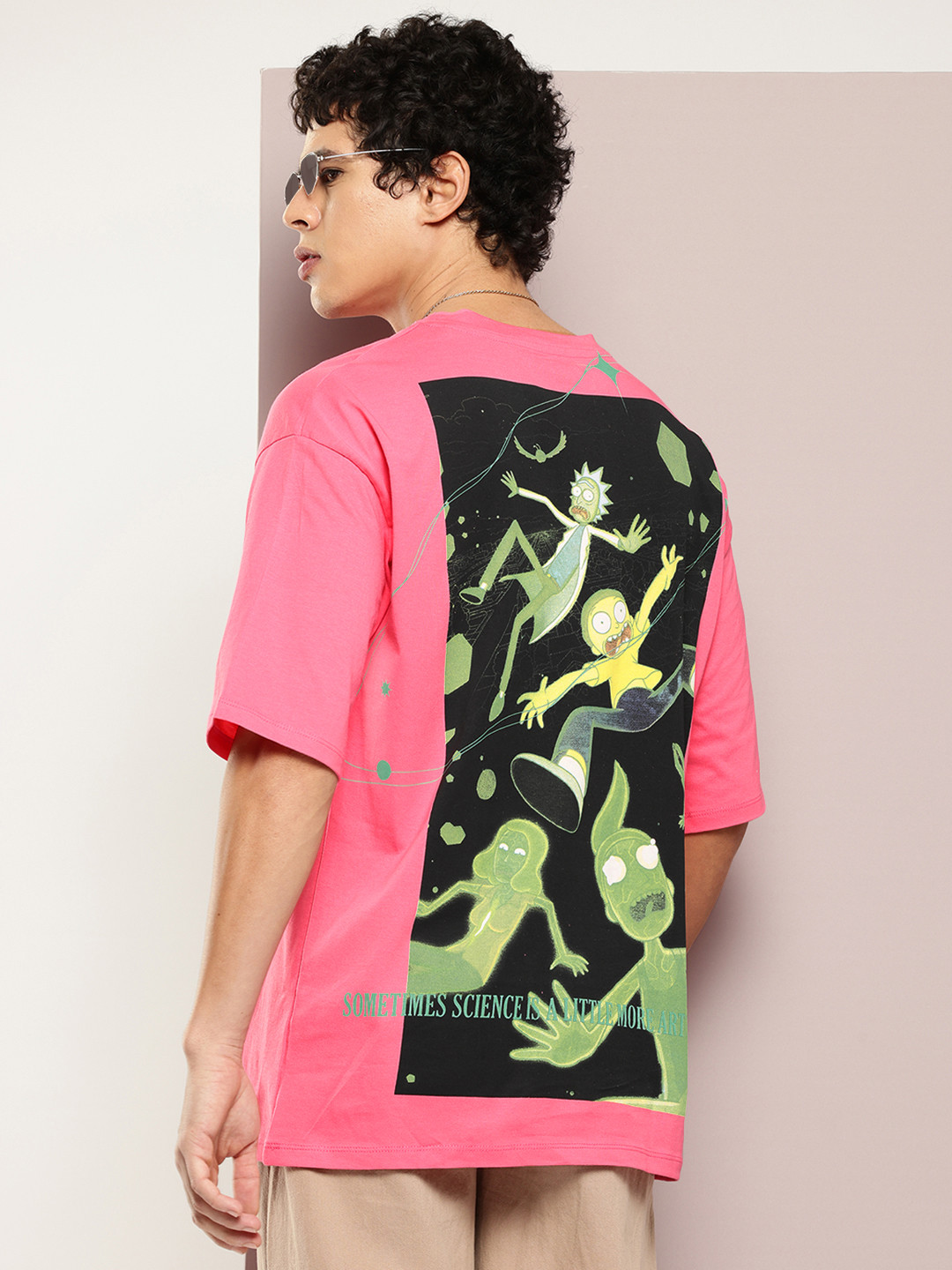 

Kook N Keech Rick & Morty Graphics Drop-Shoulder Sleeves Pure Cotton Oversized T-shirt, Pink