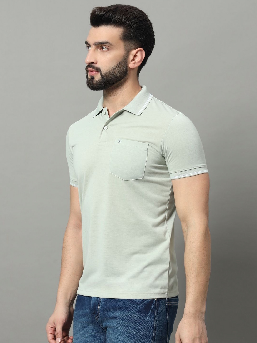 

OGEN Men Polo Collar Raw Edge T-shirt, Grey