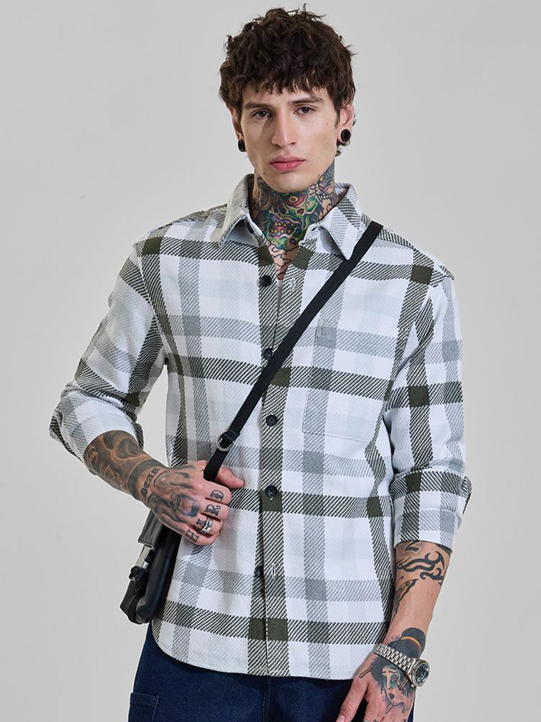 

Snitch Men Tartan Checks Opaque Checked Casual Shirt, White