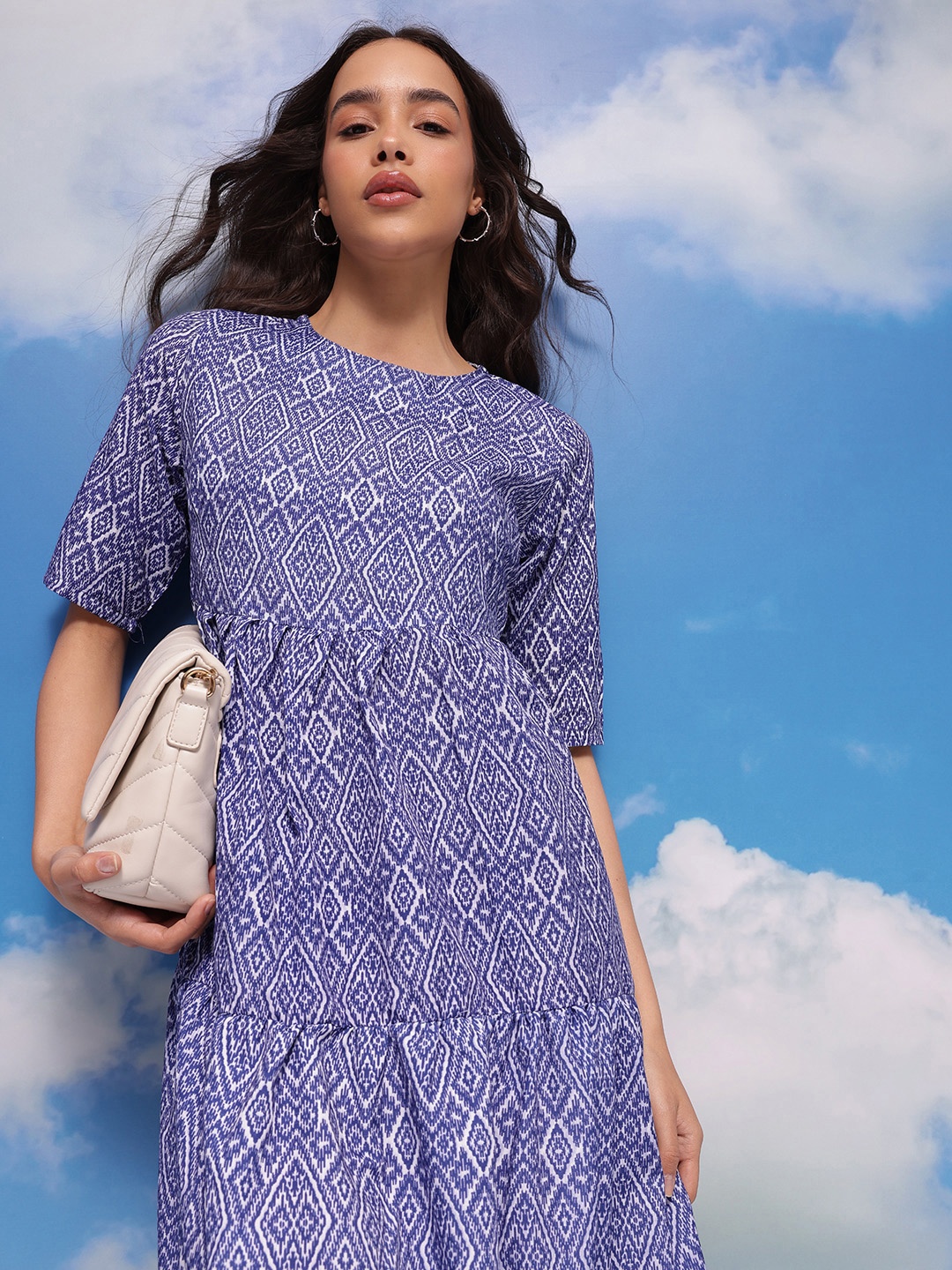

CORSICA Ikkat Print A-Line Midi Dress, Blue