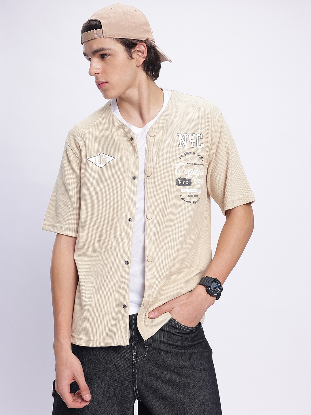

Kook N Keech Timeless Textures Printed Oversized Shirt, Beige