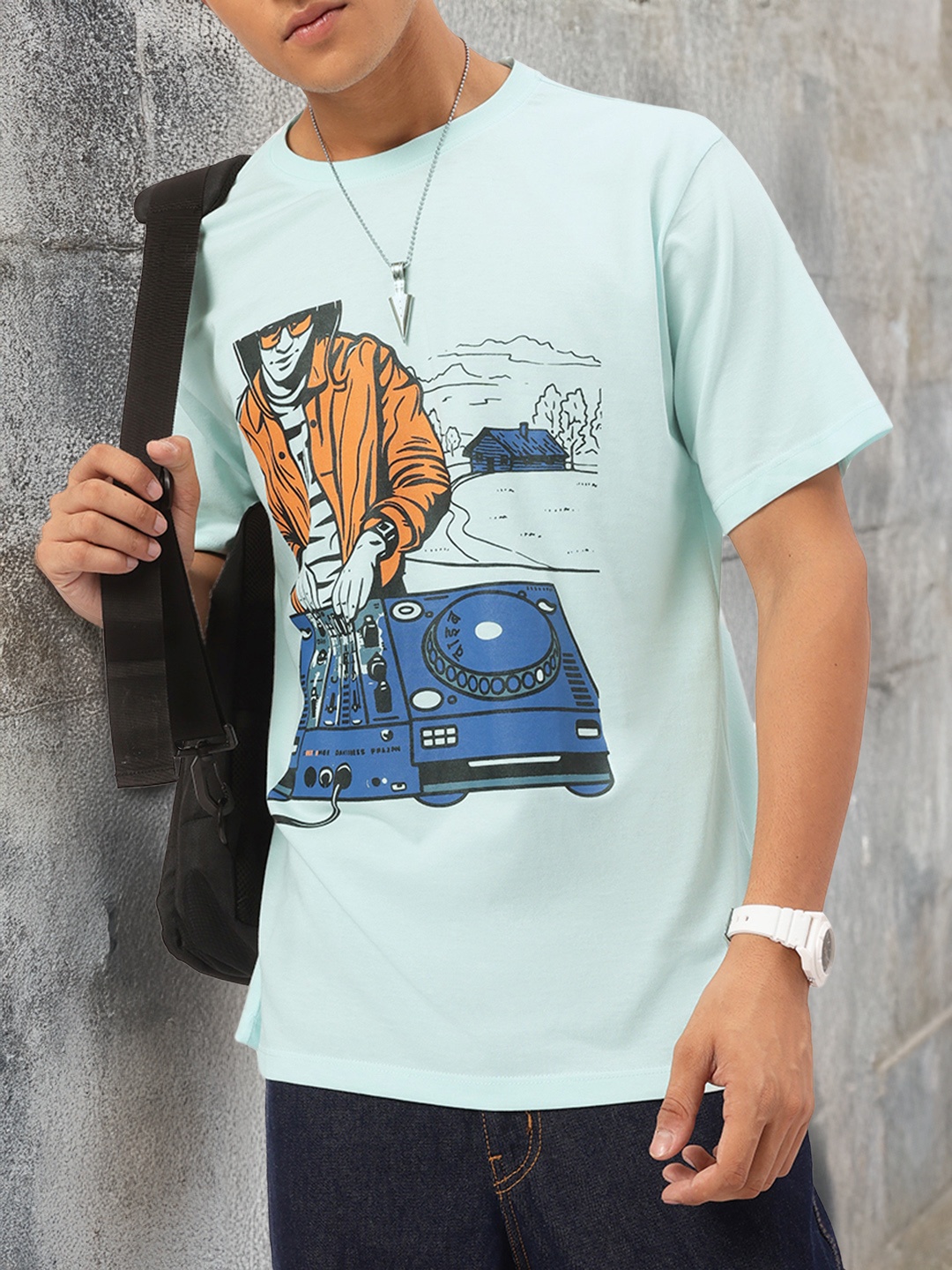 

Kook N Keech Cosmic Beats Graphic Printed Relaxed T-shirt, Blue