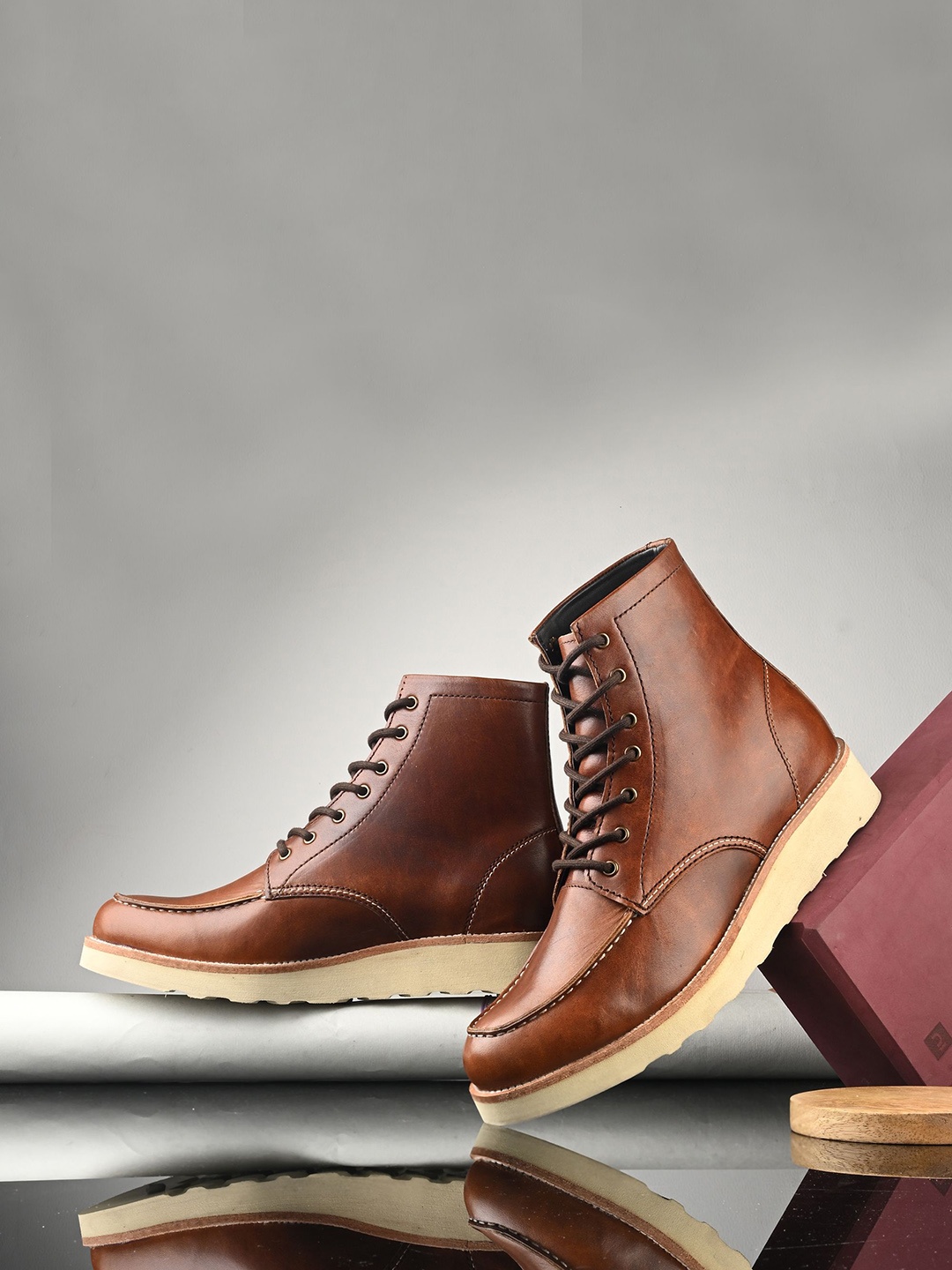 

MILLE DOLLARI Men Leather Rusty Boots, Brown