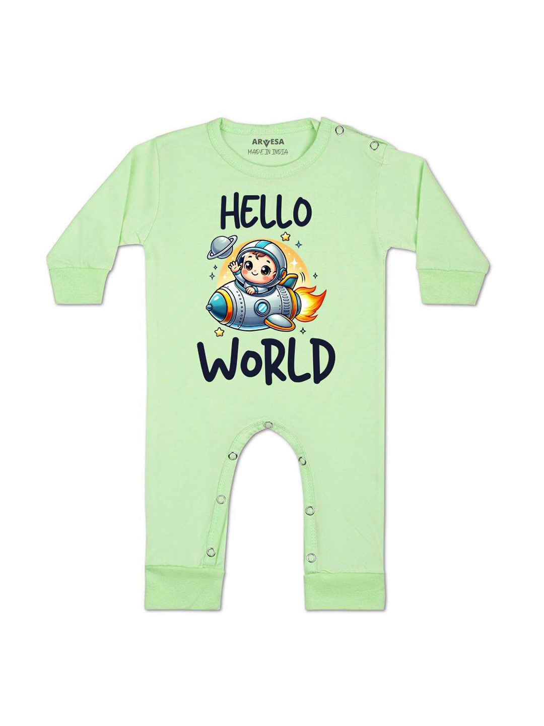 

Arvesa One Month Baby Boy Printed Baby Romper, Green