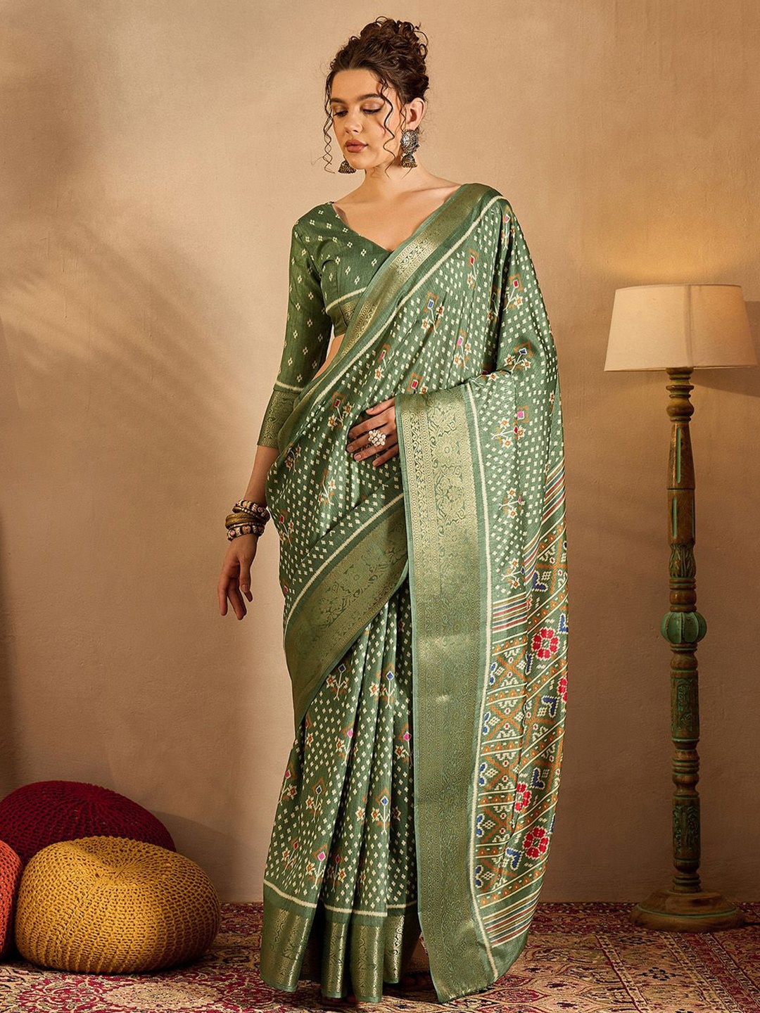 

Anouk Rustic Zari Silk Blend Designer Sungudi Saree, Sea green