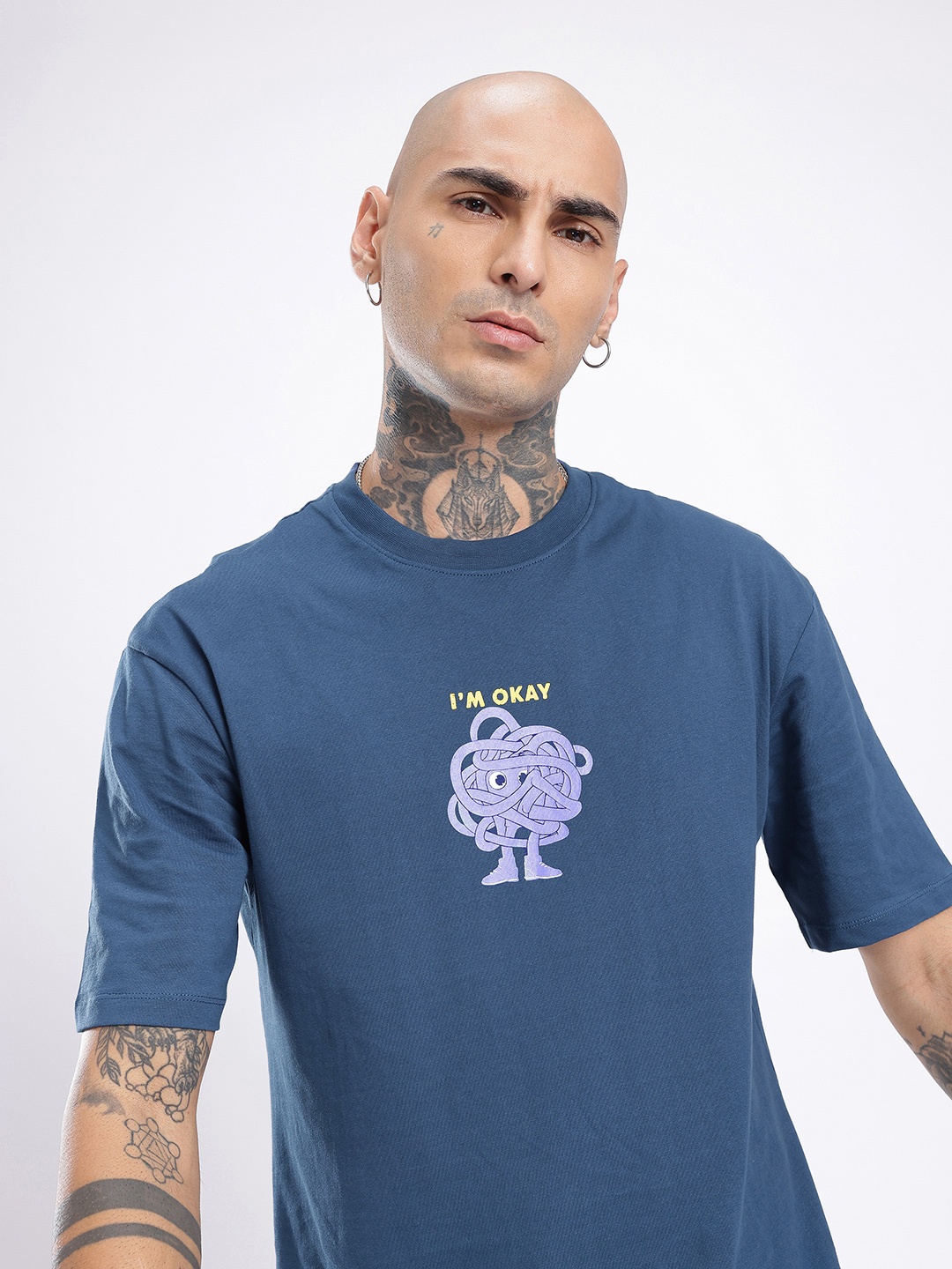 

glitchez Modern Cool Minimal Printed Relaxed Fit T-shirt, Blue