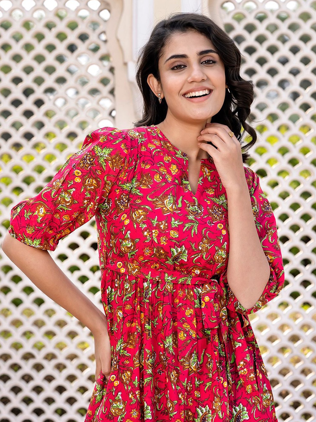 

KALINI Floral Print Puff Sleeve Maxi Dress, Pink