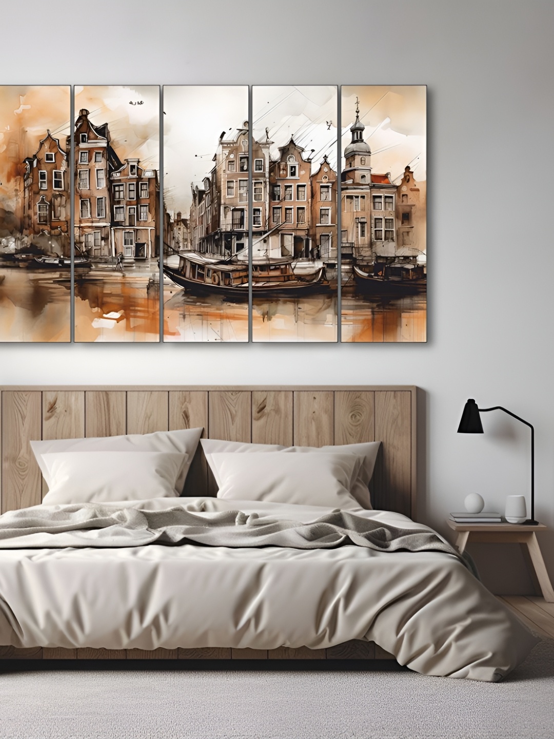

The Castle Decor Brown & White 5 Piece Wood Abstract Wall Paintings