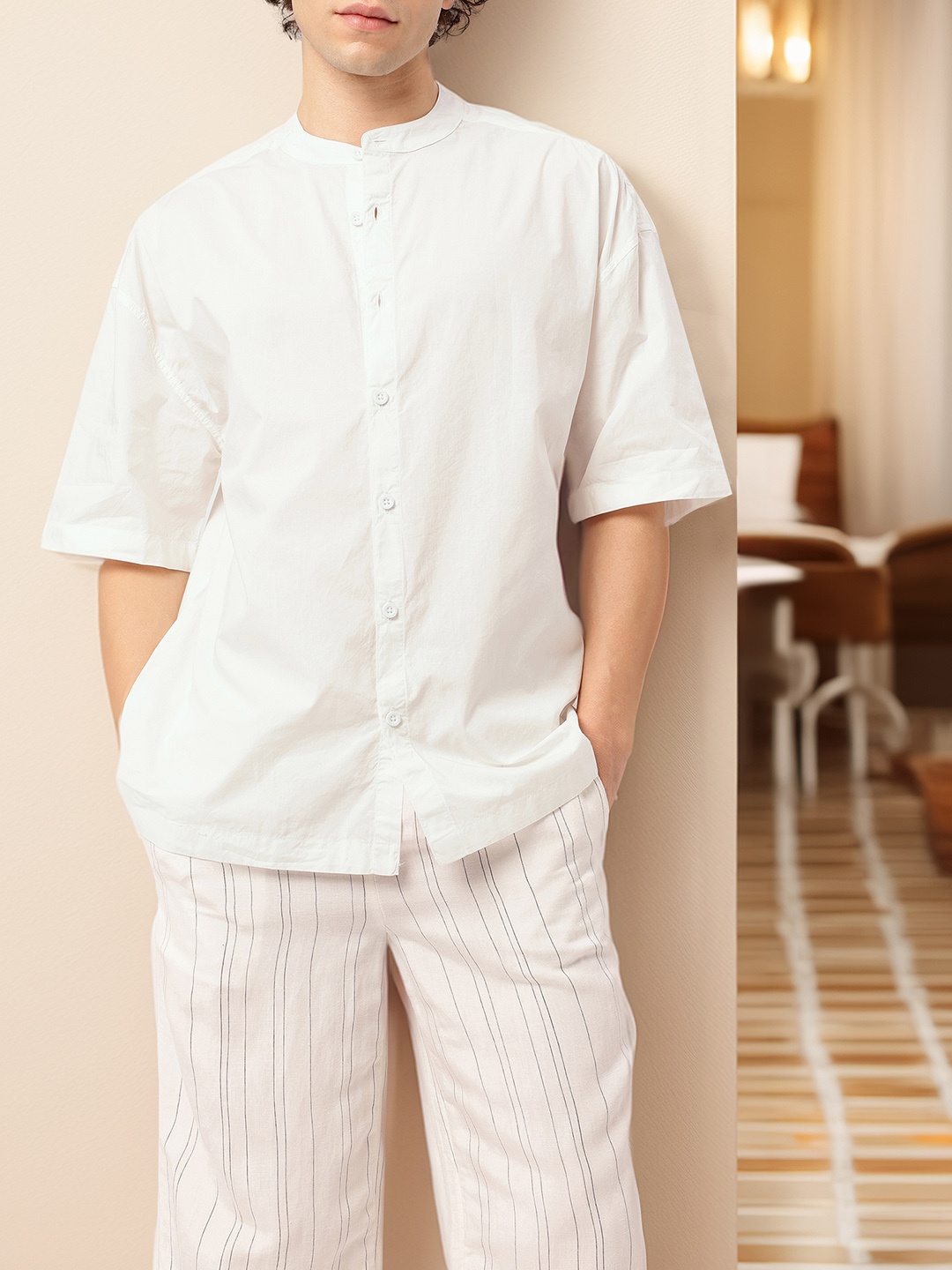 

Resort Cool Band Collar Relaxed Fit Shirt, White