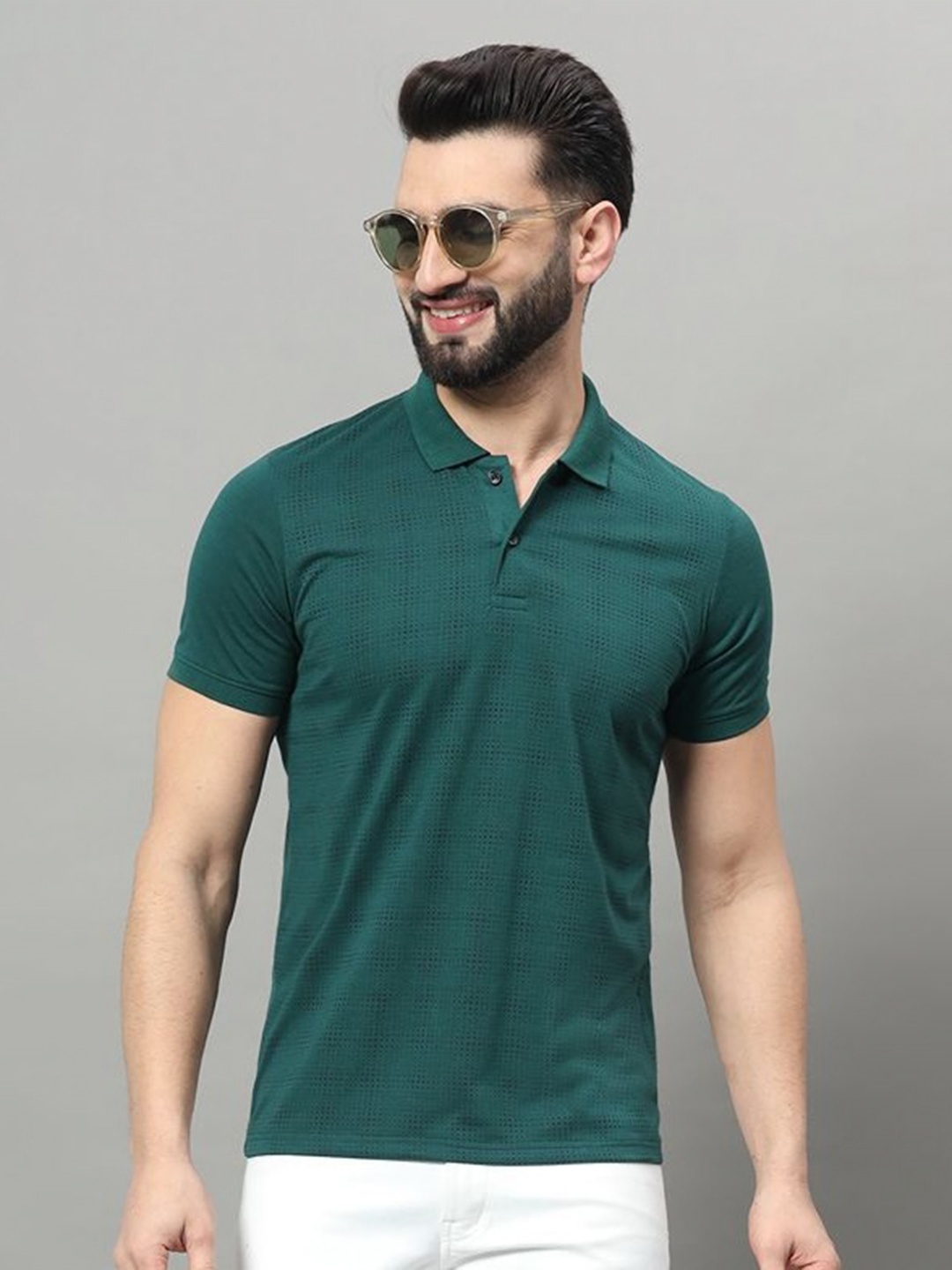 

OGEN Men Printed Polo Collar Pockets T-shirt, Olive