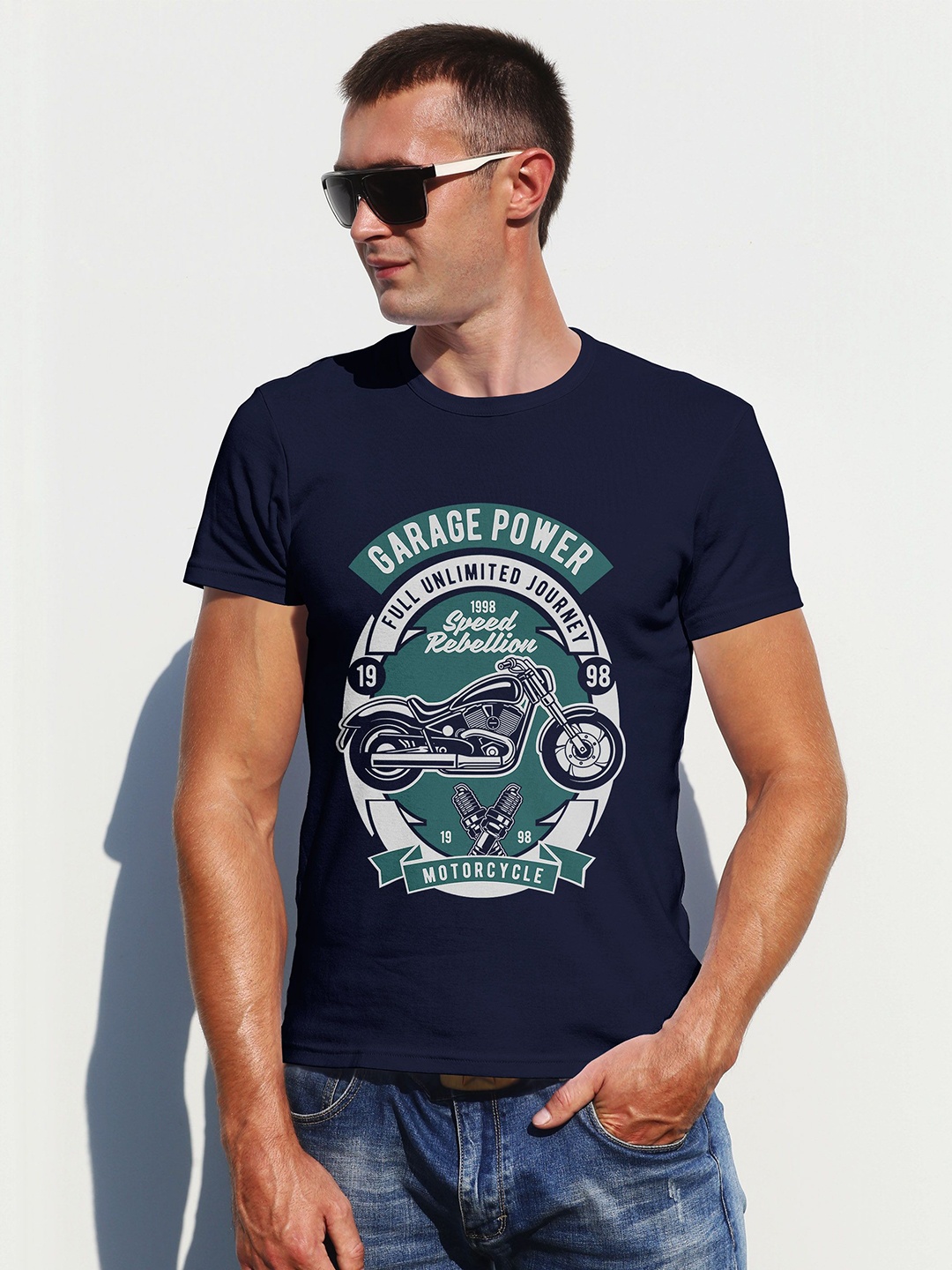 

Moda Rapido Men Printed T-shirt, Navy blue