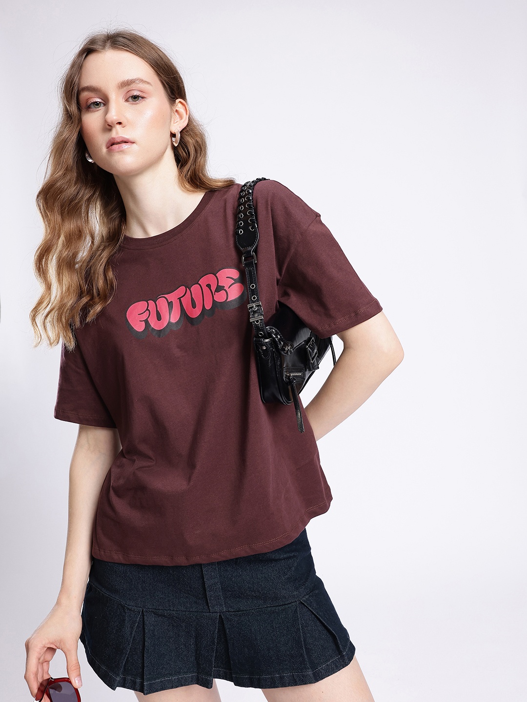 

glitchez Downtown Dope Printed Oversized T-shirt, Brown