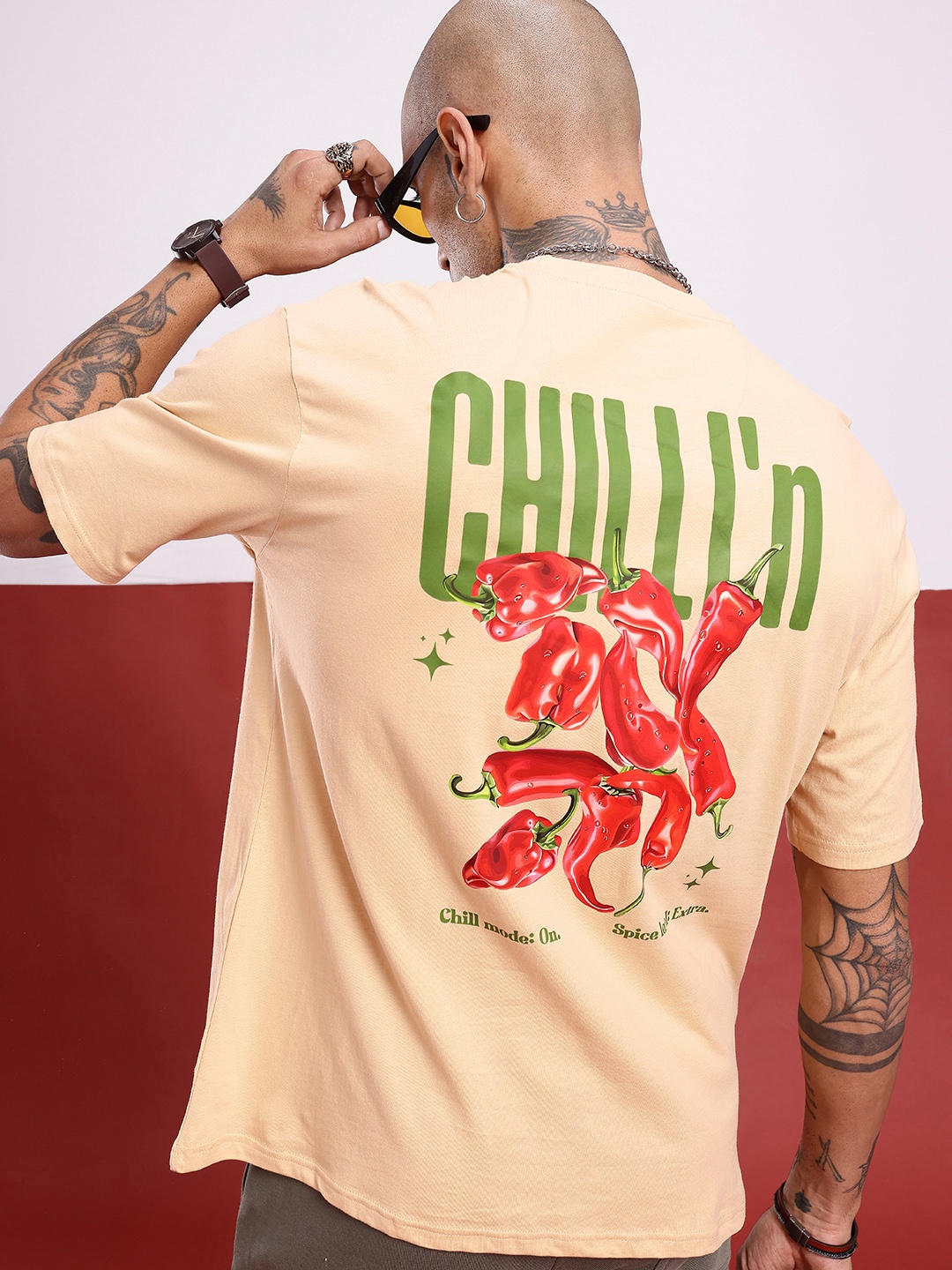 

glitchez Urban High-End Printed Oversized T-shirt, Beige