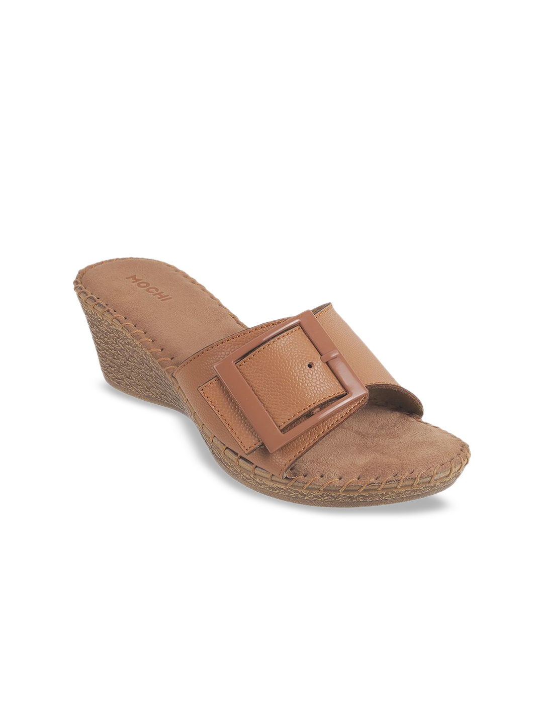 

Mochi Wedge Sandals with Buckles, Tan