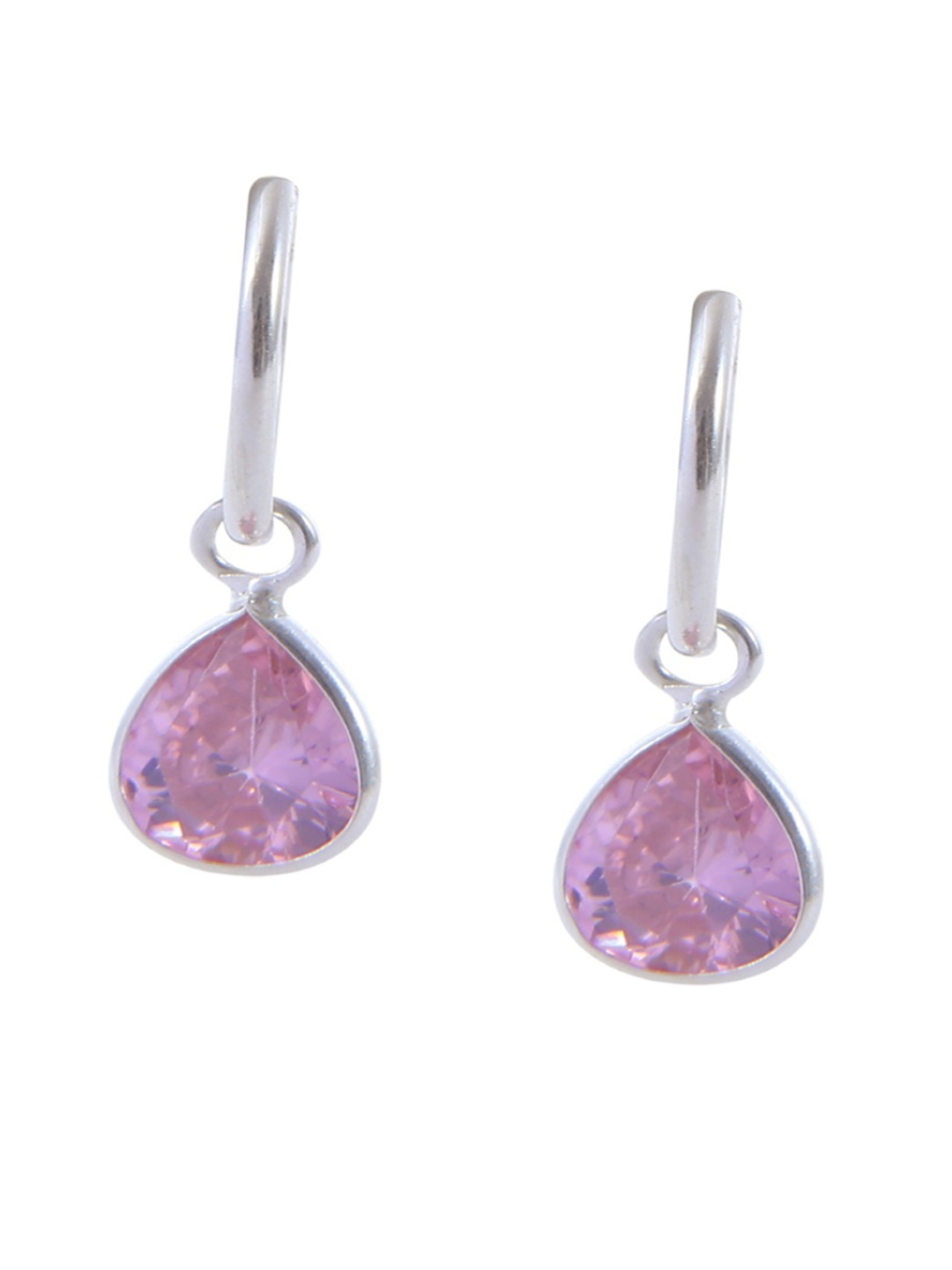 

Abhooshan 92.5 Sterling Silver Silver-Plated Cubic Zirconia Teardrop Shaped Hoop Earrings, Pink