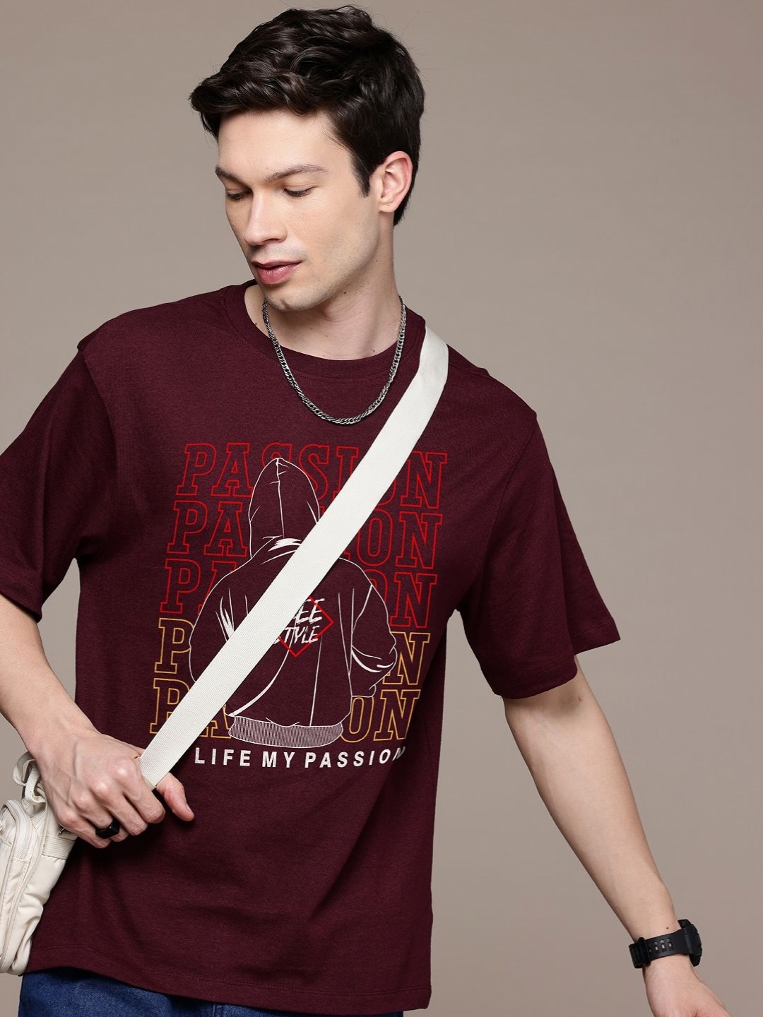 

Moda Rapido Men Printed T-shirt, Burgundy